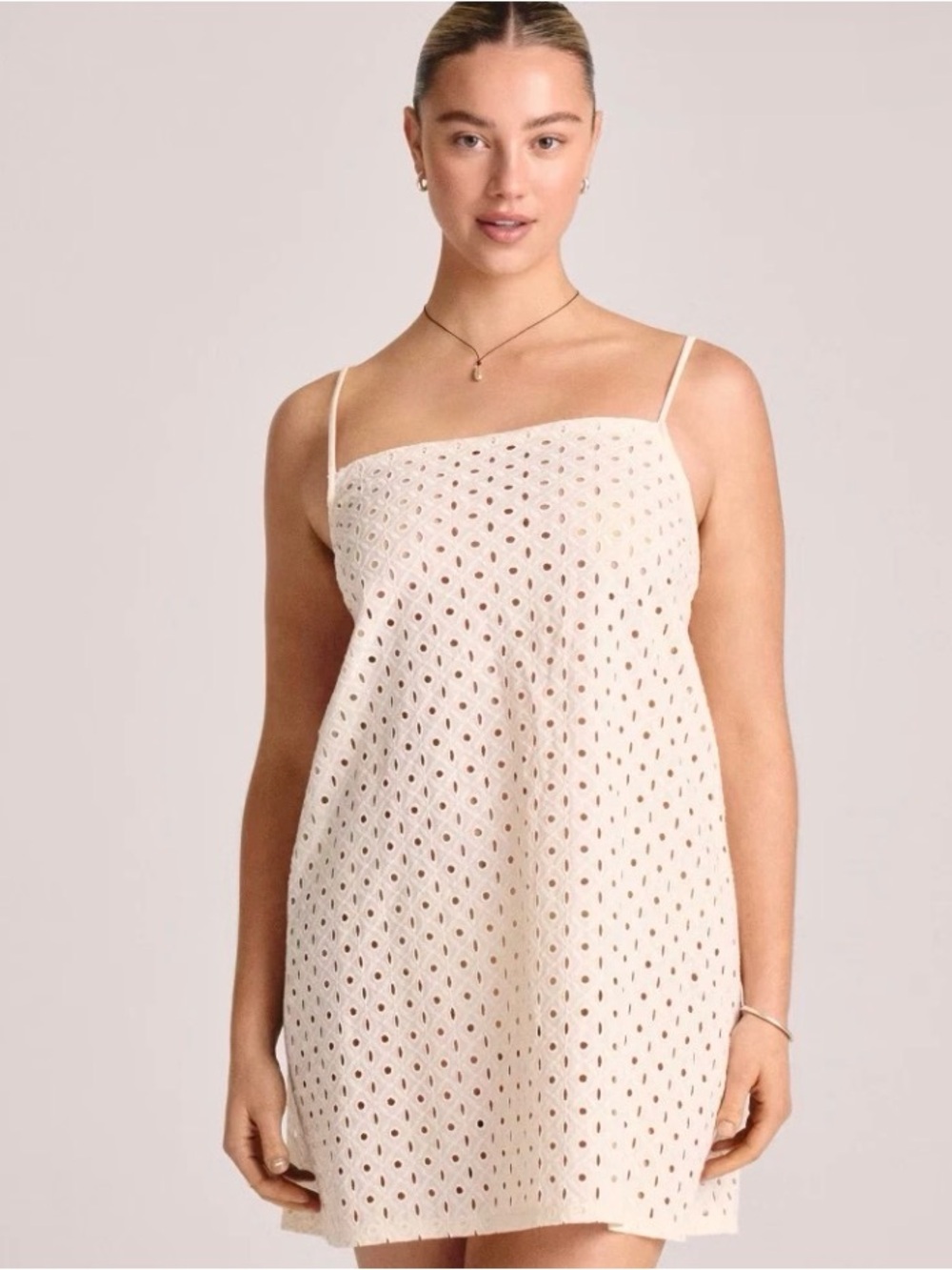 Vitamin A White Eyelet Tie-Shoulder Mini Dress swim cover
